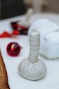 Table with massage accessories and crystal and butterfly decorations Royalty Free Stock Photo