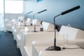 Table microphone at conference hall Royalty Free Stock Photo