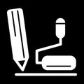 Table microphone and pen vector icon. Black and white microphone illustration. Solid linear icon. Royalty Free Stock Photo