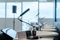 Table microphone at conference hall Royalty Free Stock Photo