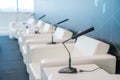 Table microphone at conference hall Royalty Free Stock Photo