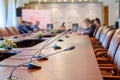 Table microphones at the conference hall Royalty Free Stock Photo