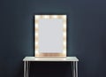 Table with mirror near color wall. Dressing room Royalty Free Stock Photo