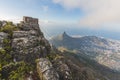 Table Mountain Cable Car and Lion`s Head Royalty Free Stock Photo