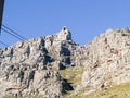 Table Mountain with cable car rising to station at top Royalty Free Stock Photo