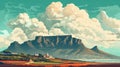 Table Mountain Cape Town on a sunny day - illustration retro style - made with Generative AI tools Royalty Free Stock Photo