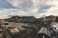 Table Mountain in Cape Town at sunset from V&A Waterfront Royalty Free Stock Photo