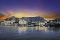 Table mountain waterfront boats and shops in Cape Town South Africa Royalty Free Stock Photo