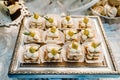 Table with muffins, cakes, sweets, candy, buffet. Dessert table for a party goodies for the wedding banquet area. Close up. candy Royalty Free Stock Photo