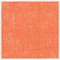 Table napkin with woven grunge striped checkered pattern and fringe in orange colors