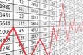 Table with numerical data and red graph line