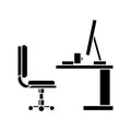 Table, office desk with computer sideview icon, vector illustration, sign on isolated background Royalty Free Stock Photo