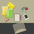 1315 table, office work, documents and folders on the table, vector illustration