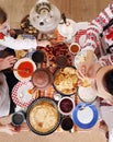 Table with pancakes. Shrovetide top view