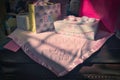 Table with pink gifts during a girl baby shower Royalty Free Stock Photo