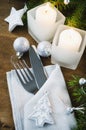 Table Place Setting for Christmas Eve. Winter Holydays. Christmas background. Royalty Free Stock Photo