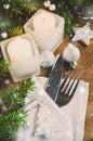 Table Place Setting for Christmas Eve. Winter Holidays. Christmas background. Royalty Free Stock Photo