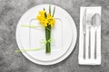 Table place setting cutlery spring flowers decoration Royalty Free Stock Photo