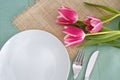 Table place setting with flowers Royalty Free Stock Photo