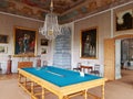 Table for playing billiards in the richly decorated room of the Rundale Castle in Latvia in spring 2019