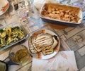 Table prepared with food cake satata speck and cherry tomatoes