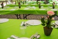 Table prepared for the wedding celebration in the garden Royalty Free Stock Photo