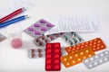 Table with prescriptions and pharmaceuticals Royalty Free Stock Photo