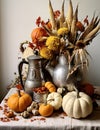 a table with pumpkins and other decorations on it Royalty Free Stock Photo