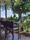 Table ready for breakfast in the Cyprus nature Royalty Free Stock Photo