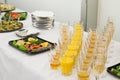 The table at the reception with snacks