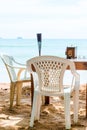 table in a restaurant on the beach in the shade