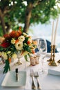 A table in a restaurant near the sea Royalty Free Stock Photo