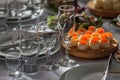 Table at restaurant served for a wedding holiday. Royalty Free Stock Photo