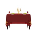 Table in restaurant for two people, banquet table with food, drinks and candles vector Illustration on a white Royalty Free Stock Photo