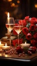 Table for romance Red wine candles roses