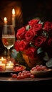 Table for romance Red wine candles roses