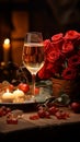 Table for romance Red wine candles roses