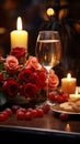 Table for romance Red wine candles roses