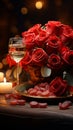 Table for romance Red wine candles roses