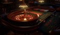 Table with roulette wheel on one side. Casino interior furniture for gambling. Generative AI Royalty Free Stock Photo