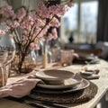 table s etting for a dinnertable setting in a restaurant table setting with flowers Royalty Free Stock Photo