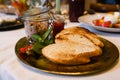 Table served with pate and croutons dish