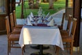 A table served for six people. In the summer cafe. Royalty Free Stock Photo