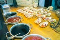 Table served with various dishes and appetizers Royalty Free Stock Photo