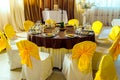 Table served for wedding banquet. Table setting. Number of guest. Royalty Free Stock Photo