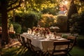 A table set in the backyard for an al fresco Thanksgiving Royalty Free Stock Photo