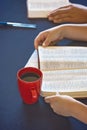 Table Set for a Bible Study as People Search the Scriptures Royalty Free Stock Photo