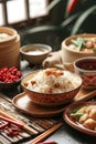 Table Set With Bowls of Food and Chopsticks Royalty Free Stock Photo