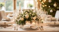 A table set for a christmas dinner with candles and flowers, AI Royalty Free Stock Photo