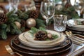 Table Set for Christmas Dinner With Plates and Silverware Royalty Free Stock Photo